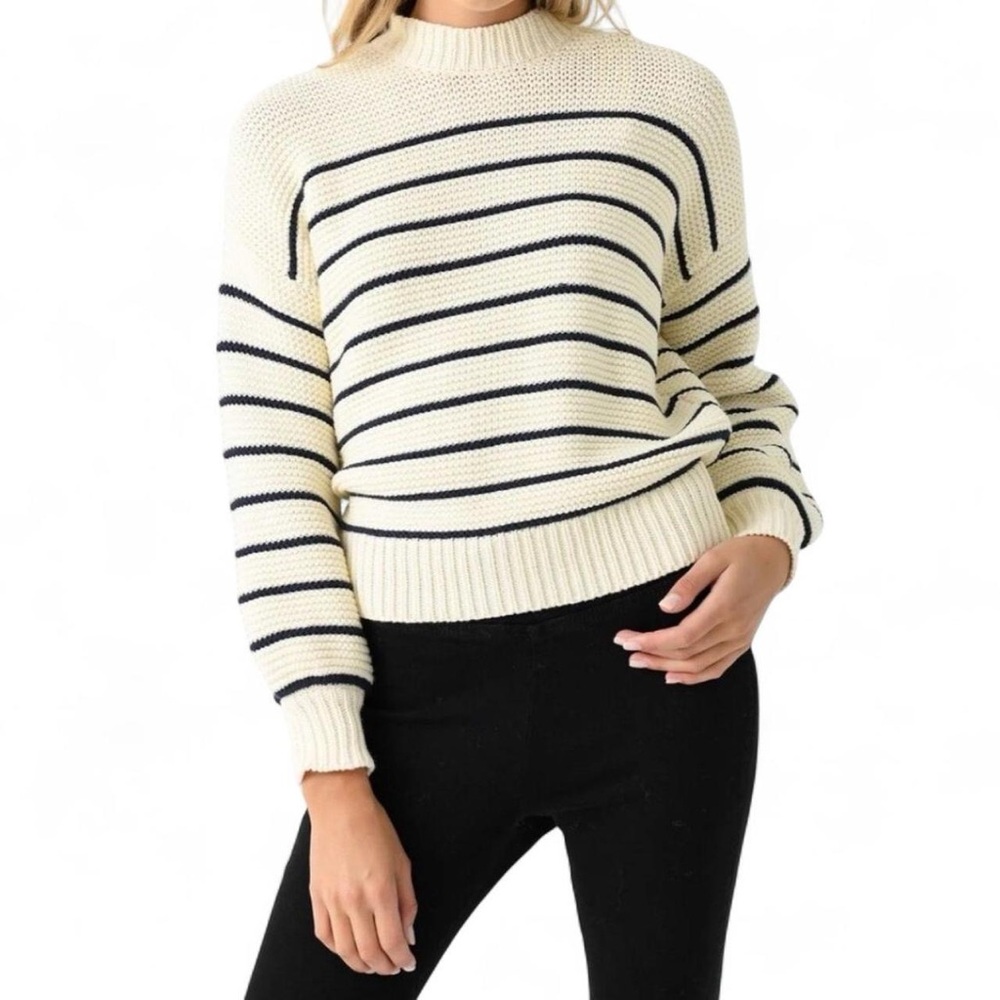 Alex Mill Cream Navy Striped Parisian Reversible Button Chunky Knit Sweater Sz S